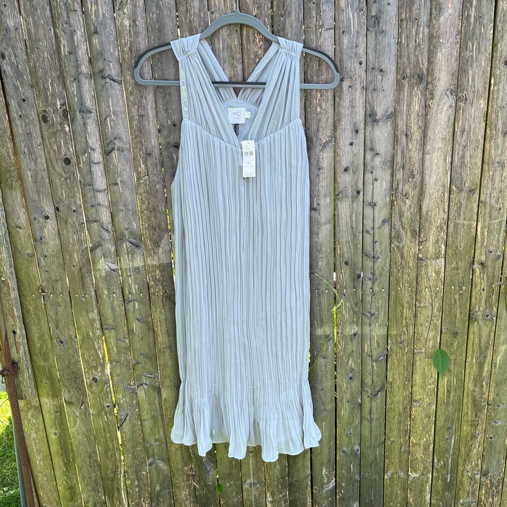 Anthropologie HD in Paris Grey Micro-Pleated Dress, Size XL.